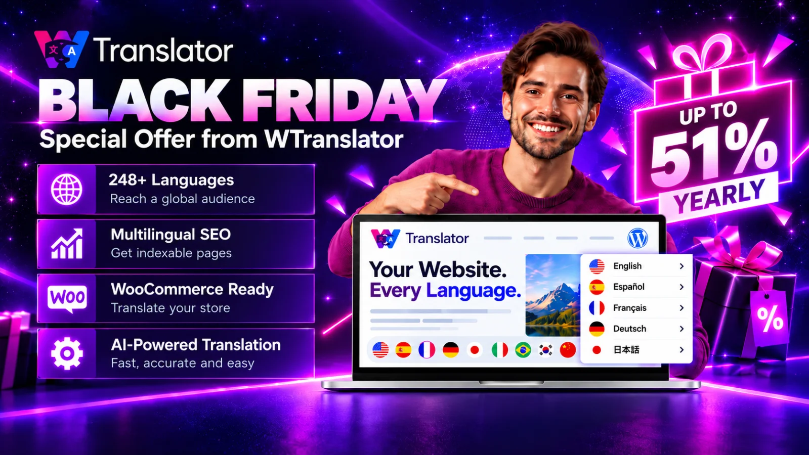 WTranslator Black Friday multilingual website promotion